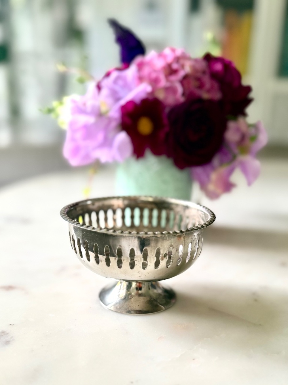 Vintage Silver Pedestal Bowl, Mid Century Style Footed Bowl